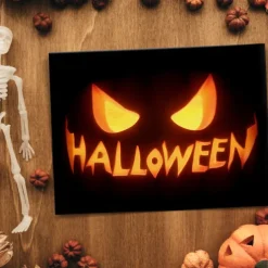 Halloween Pumpkin Face LED Canvas Wall Art - Battery Operated Lighted Wall Decor for 2025 Halloween home decoration light livingroom and bedroom