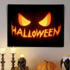 Halloween Pumpkin Face LED Canvas Wall Art - Battery Operated Lighted Wall Decor for 2025 Halloween home decoration light livingroom and bedroom