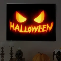 Halloween Pumpkin Face LED Canvas Wall Art - Battery Operated Lighted Wall Decor for 2025 Halloween home decoration light livingroom and bedroom