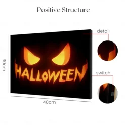 Halloween Pumpkin Face LED Canvas Wall Art - Battery Operated Lighted Wall Decor for 2025 Halloween home decoration light livingroom and bedroom