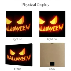 Halloween Pumpkin Face LED Canvas Wall Art - Battery Operated Lighted Wall Decor for 2025 Halloween home decoration light livingroom and bedroom