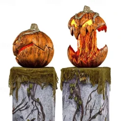 Halloween Pumpkin Lantern Foldable Scary Stretchable with Sound Party Decoration for Indoor/Outdoor 20cm