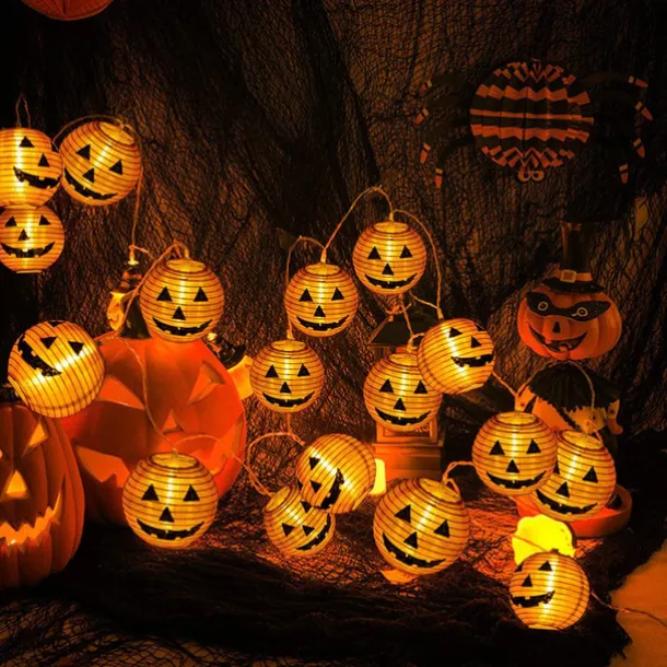 Halloween Pumpkin Lantern String Lights 2m 10LEDs Jack O Lantern Pumpkin Lamp for Halloween Party Garden Home Balcony Outdoor DIY Decor Light