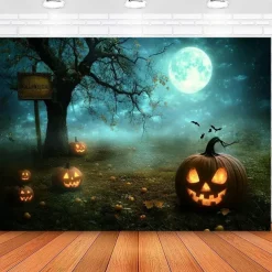 Halloween Pumpkin Tapestry – Spooky Jack-O'-Lantern Moonlight Forest Wall Art Backdrop, Large Hanging Mural Blanket Curtain for Home Bedroom Living Room Decoration