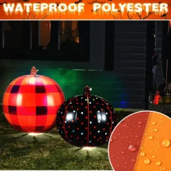 Halloween PVC Inflatable Decorated Ball Reusable Glow Pumpkin Decorations Blow up Led Yard Pumpkins for Outdoor Halloween Party Yard Garden Lawn Holiday Decorations