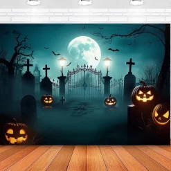 Halloween Scarecrow Wall Tapestry Backdrop – Pumpkin Head Witch with Lantern, Haunted Castle, Full Moon and Bats, Spooky Wall Hanging for 2025 Halloween Home decoration, Party, Photography