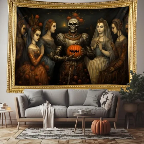 Halloween Scary Carved Pumpkins Hanging Tapestry Wall Art Large Tapestry Mural Decor Photograph Backdrop Blanket Curtain Home Bedroom Living Room Decoration Halloween Decorations