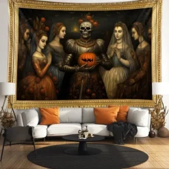 Halloween Scary Carved Pumpkins Hanging Tapestry Wall Art Large Tapestry Mural Decor Photograph Backdrop Blanket Curtain Home Bedroom Living Room Decoration Halloween Decorations