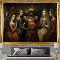 Halloween Scary Carved Pumpkins Hanging Tapestry Wall Art Large Tapestry Mural Decor Photograph Backdrop Blanket Curtain Home Bedroom Living Room Decoration Halloween Decorations
