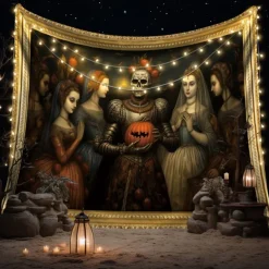 Halloween Scary Carved Pumpkins Hanging Tapestry Wall Art Large Tapestry Mural Decor Photograph Backdrop Blanket Curtain Home Bedroom Living Room Decoration Halloween Decorations