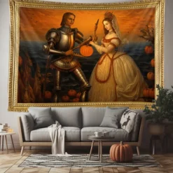Halloween Scary Carved Pumpkins Hanging Tapestry Wall Art Large Tapestry Mural Decor Photograph Backdrop Blanket Curtain Home Bedroom Living Room Decoration Halloween Decorations