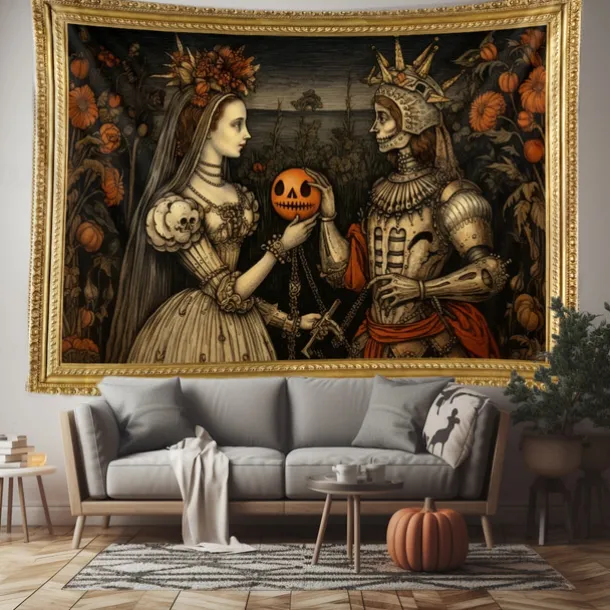 Halloween Scary Carved Pumpkins Hanging Tapestry Wall Art Large Tapestry Mural Decor Photograph Backdrop Blanket Curtain Home Bedroom Living Room Decoration Halloween Decorations