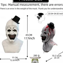 Halloween Scary Halloween Mask, Terrifier Realistic Horror Clown Halloween Mask Scary Costumes, Horror Funny Latex Full Headdress Funny Horror Mask For Halloween Masquerade Partie