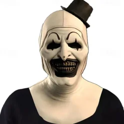Halloween Scary Halloween Mask, Terrifier Realistic Horror Clown Halloween Mask Scary Costumes, Horror Funny Latex Full Headdress Funny Horror Mask For Halloween Masquerade Partie