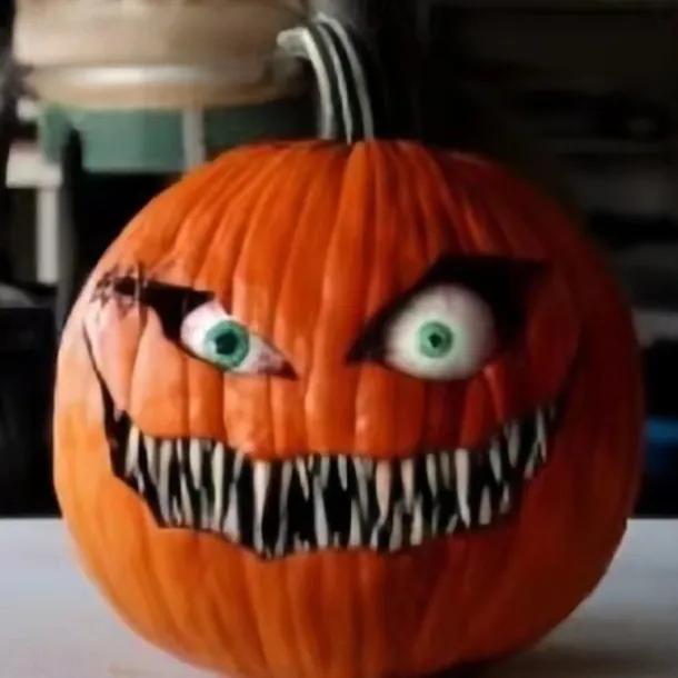 Halloween Scary Pumpkin Decoration,Resin Purely Handmade Turnable Eyeballs Sculpture For Indoor And Outdoor Use