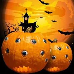 Halloween Scary Pumpkin Decoration,Resin Purely Handmade Turnable Eyeballs Sculpture For Indoor And Outdoor Use