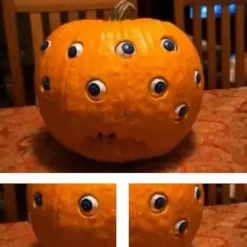 Halloween Scary Pumpkin Decoration,Resin Purely Handmade Turnable Eyeballs Sculpture For Indoor And Outdoor Use