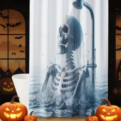 Halloween Shower Curtain with Hooks Polyester Washable Waterproof Pattern Bathroom Bathtub Decor