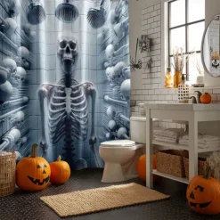 Halloween Shower Curtain with Hooks Polyester Washable Waterproof Pattern Bathroom Bathtub Decor