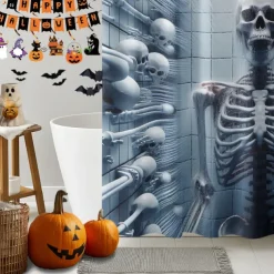 Halloween Shower Curtain with Hooks Polyester Washable Waterproof Pattern Bathroom Bathtub Decor
