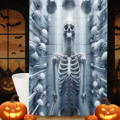 Halloween Shower Curtain with Hooks Polyester Washable Waterproof Pattern Bathroom Bathtub Decor