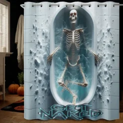 Halloween Shower Curtain with Hooks Polyester Washable Waterproof Pattern Bathroom Bathtub Decor