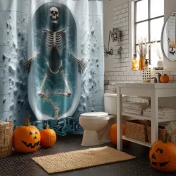 Halloween Shower Curtain with Hooks Polyester Washable Waterproof Pattern Bathroom Bathtub Decor