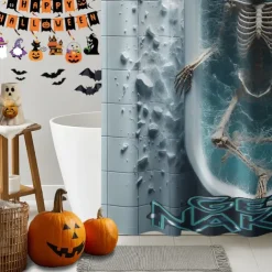 Halloween Shower Curtain with Hooks Polyester Washable Waterproof Pattern Bathroom Bathtub Decor