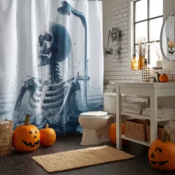 Halloween Shower Curtain with Hooks Polyester Washable Waterproof Pattern Bathroom Bathtub Decor