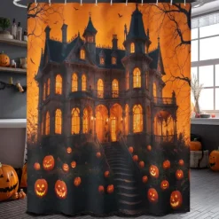 Halloween Shower Curtain with Hooks Polyester Washable Waterproof Pattern Bathroom Bathtub Decor