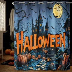 Halloween Shower Curtain with Hooks Polyester Washable Waterproof Pattern Bathroom Bathtub Decor