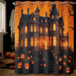 Halloween Shower Curtain with Hooks Polyester Washable Waterproof Pattern Bathroom Bathtub Decor