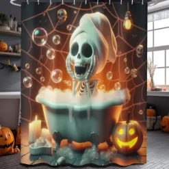 Halloween Shower Curtain with Hooks Polyester Washable Waterproof Pattern Bathroom Bathtub Decor