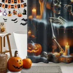 Halloween Shower Curtain with Hooks Polyester Washable Waterproof Pattern Bathroom Bathtub Decor