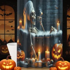 Halloween Shower Curtain with Hooks Polyester Washable Waterproof Pattern Bathroom Bathtub Decor
