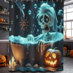 Halloween Shower Curtain with Hooks Polyester Washable Waterproof Pattern Bathroom Bathtub Decor