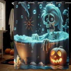 Halloween Shower Curtain with Hooks Polyester Washable Waterproof Pattern Bathroom Bathtub Decor