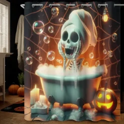 Halloween Shower Curtain with Hooks Polyester Washable Waterproof Pattern Bathroom Bathtub Decor