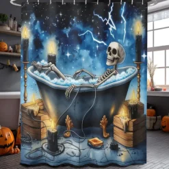 Halloween Shower Curtain with Hooks Polyester Washable Waterproof Pattern Bathroom Bathtub Decor