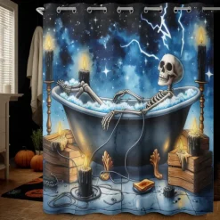 Halloween Shower Curtain with Hooks Polyester Washable Waterproof Pattern Bathroom Bathtub Decor