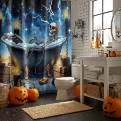 Halloween Shower Curtain with Hooks Polyester Washable Waterproof Pattern Bathroom Bathtub Decor