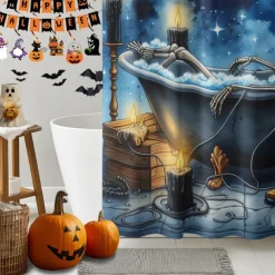 Halloween Shower Curtain with Hooks Polyester Washable Waterproof Pattern Bathroom Bathtub Decor