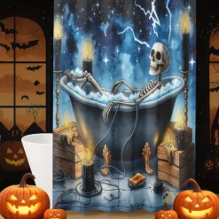 Halloween Shower Curtain with Hooks Polyester Washable Waterproof Pattern Bathroom Bathtub Decor