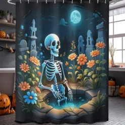 Halloween Shower Curtain with Hooks Polyester Washable Waterproof Pattern Bathroom Bathtub Decor