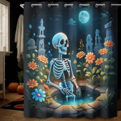 Halloween Shower Curtain with Hooks Polyester Washable Waterproof Pattern Bathroom Bathtub Decor