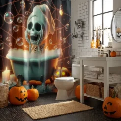 Halloween Shower Curtain with Hooks Polyester Washable Waterproof Pattern Bathroom Bathtub Decor
