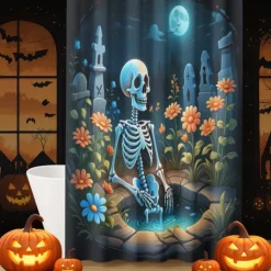 Halloween Shower Curtain with Hooks Polyester Washable Waterproof Pattern Bathroom Bathtub Decor