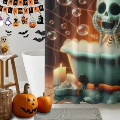 Halloween Shower Curtain with Hooks Polyester Washable Waterproof Pattern Bathroom Bathtub Decor