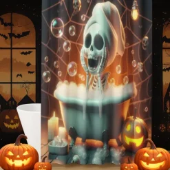 Halloween Shower Curtain with Hooks Polyester Washable Waterproof Pattern Bathroom Bathtub Decor