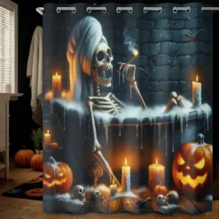 Halloween Shower Curtain with Hooks Polyester Washable Waterproof Pattern Bathroom Bathtub Decor